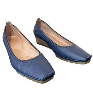 Hispanitas Leather Square Toe Slip On Wedge Heel Shoes